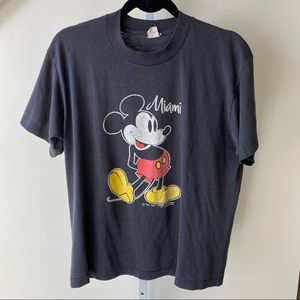 Vintage Mickey Mouse Tee Miami Velva Sheen Black TShirt Shirt USA